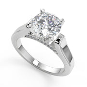 Rebekah 4 Prong Cathedral Solitaire Round Cut Engagement Ring - Nivetta